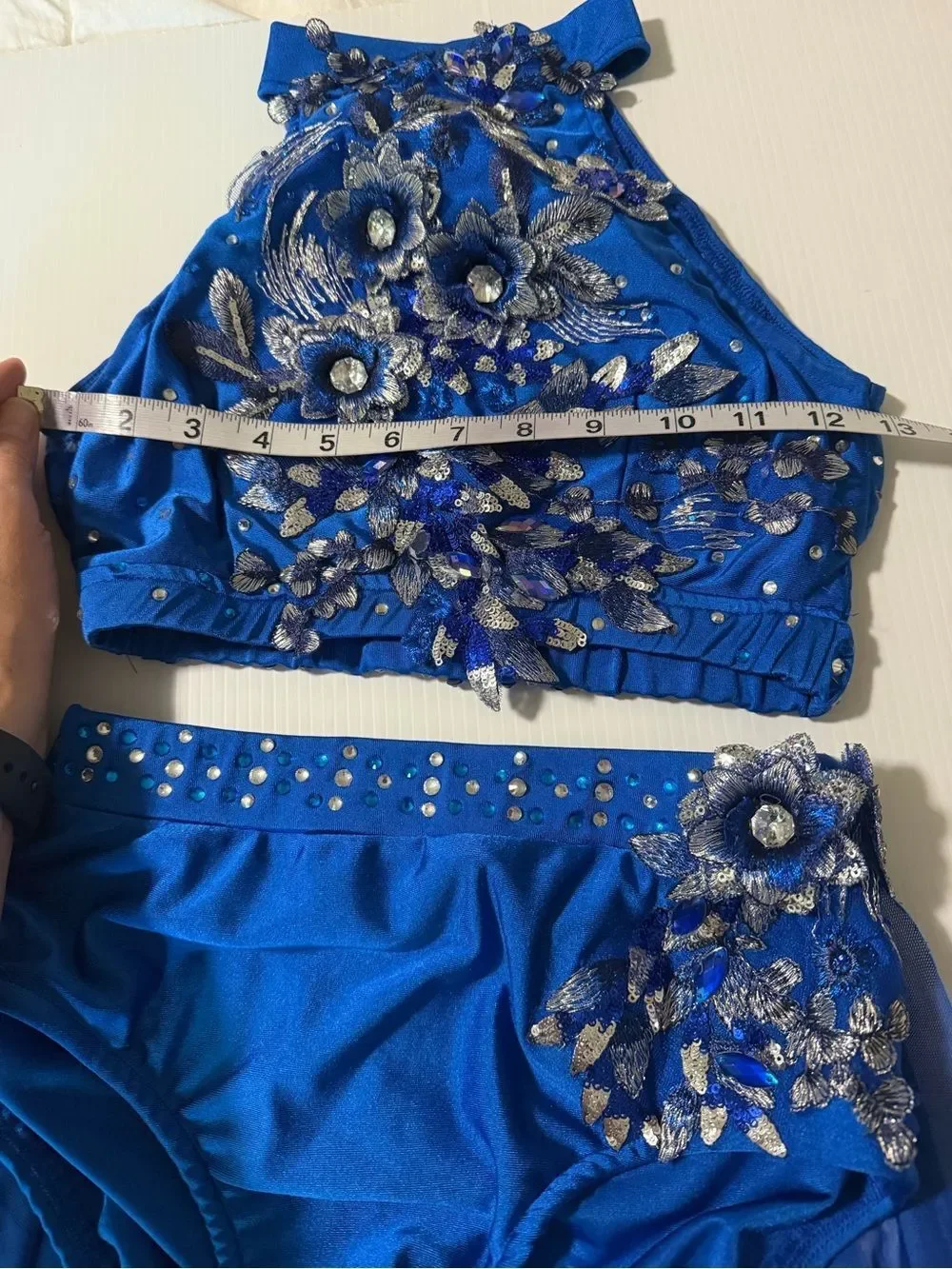 Glamour solo dance costume 2 piece embellished blue SA-Small adult